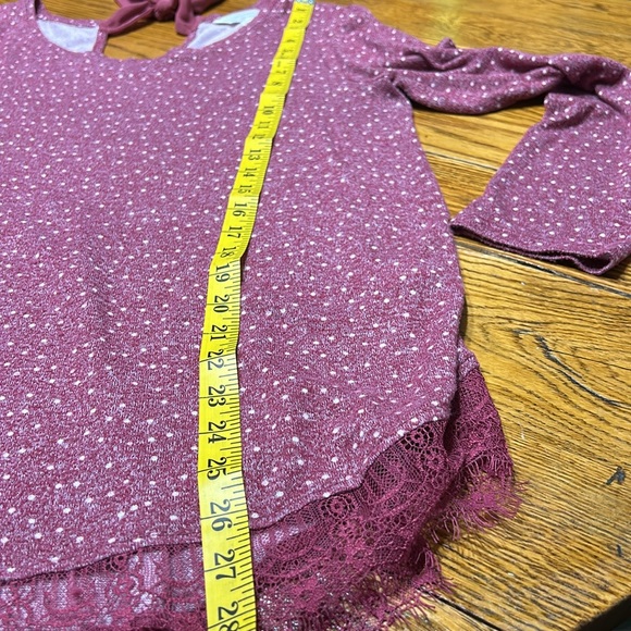 LC Lauren Conrad purple/white dotted sweater. Lace trim. Ties in back. Large. - Picture 5 of 11